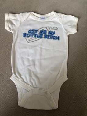 Rabbit Skins White Bodysuit with Blue Graphic Text